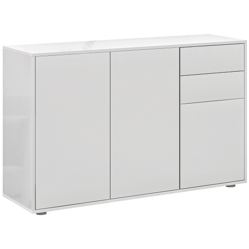 HOMCOM High Gloss Buffet Sideboard with 2 Drawers, 3 Doors and Adjustable Shelf, Kitchen Storage Cabinet with Push Open Design, White