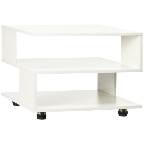 HOMCOM  Modern Side Table With Storage Shelves, Square End Table for Bedroom, Living Room, Small Space, Night Stand With Adjustable Feet In White