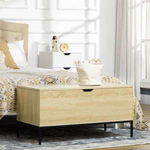 HOMCOM Storage Bench, Lift Top Storage Chest, Shoe Bench with Safety Hinges and Steel Legs, Storage Trunk for Bedroom, Entryway, 35.4x17.7x17.7