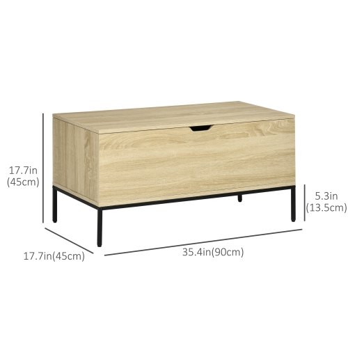 HOMCOM Storage Bench, Lift Top Storage Chest, Shoe Bench with Safety Hinges and Steel Legs, Storage Trunk for Bedroom, Entryway, 35.4x17.7x17.7