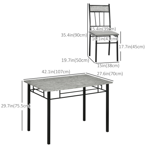 HOMCOM 5 Pieces Dining Table Set, Modern Kitchen Table and Chairs Set for 4 People with Marble Effect Tabletop, Padded Chairs and Metal Frame, 42.1"