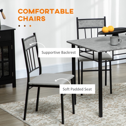 HOMCOM 5 Pieces Dining Table Set, Modern Kitchen Table and Chairs Set for 4 People with Marble Effect Tabletop, Padded Chairs and Metal Frame, 42.1"