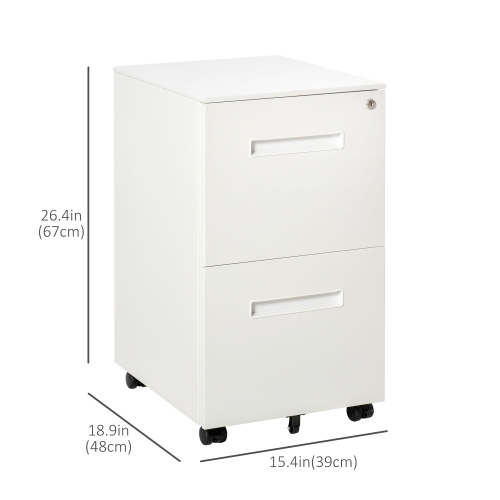 Vinsetto Vertical Filing Cabinet with 2 Drawers, Lock and Wheels, Under Desk Mobile File Cabinet for Legal, A4, Letter Size, Steel Frame for Home