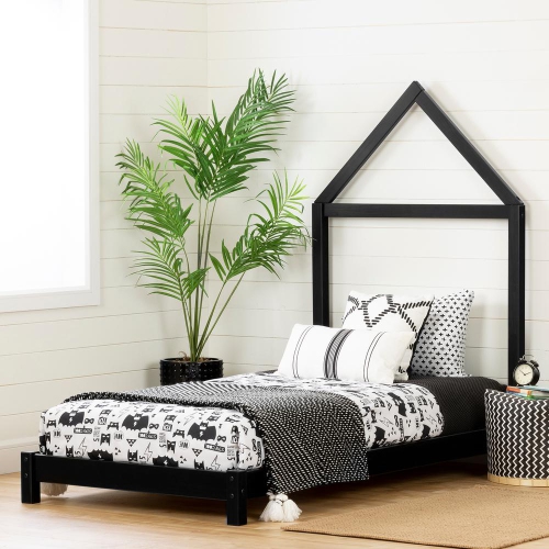 SOUTH SHORE  Sweedi Bed With House Frame Headboard, Matte In Black