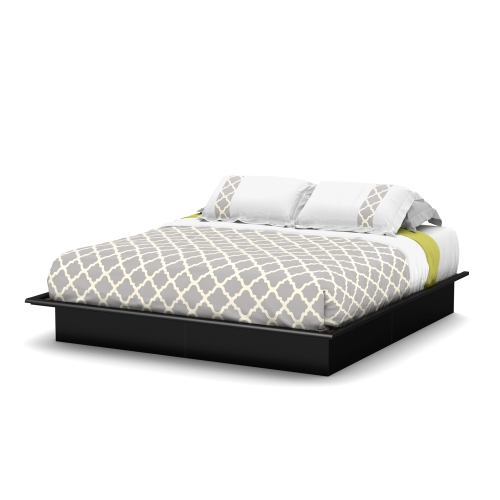 South Shore Step One King Platform Bed with Mouldings, Pure Black