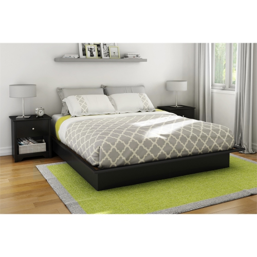 South Shore Step One King Platform Bed with Mouldings, Pure Black