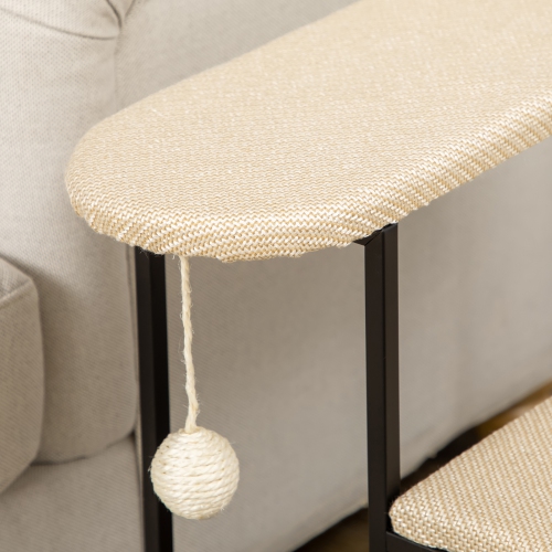 PawHut 20" 3 Steps Cat Stairs, Carpeted Ladder Ramp, Pet Steps with Scratching Board and Hanging Ball for Small Cats, Steel Frame, Cream White