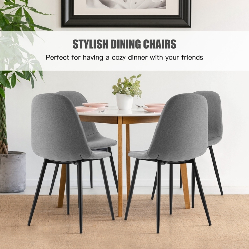 Gymax Dining Chairs Set of 4 Upholstered Fabric Chairs W/Metal Legs for Living Room
