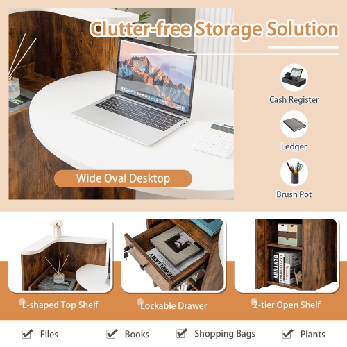Gymax Front Reception Counter Desk Checkout Office Desk w/ Open Shelf & Lockable Drawer