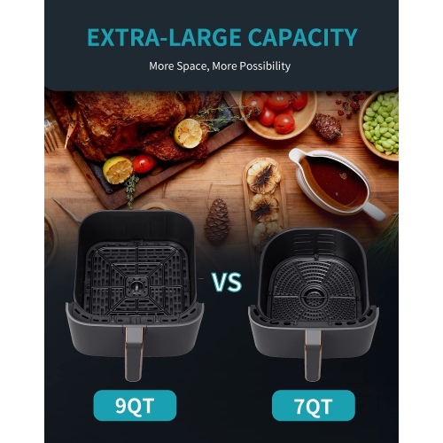 Ultrean Air Fryer, 9 Quart 6-in-1 Electric Hot XL Airfryer Oven Oilless Cooker, Large Family Size LCD Touch Control Panel and Nonstick Basket, ETL