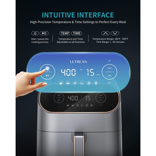 Ultrean Air Fryer, 9 Quart 6-in-1 Electric Hot XL Airfryer Oven Oilless Cooker, Large Family Size LCD Touch Control Panel and Nonstick Basket, ETL