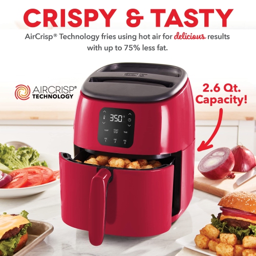 DASH Tasti-Crisp Digital Air Fryer with AirCrisp Technology, Custom Presets, Temperature Control, and Auto Shut Off Feature, 2.6 Quart - Red