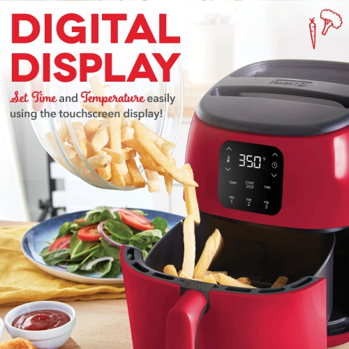 DASH Tasti-Crisp Digital Air Fryer with AirCrisp Technology, Custom Presets, Temperature Control, and Auto Shut Off Feature, 2.6 Quart - Red