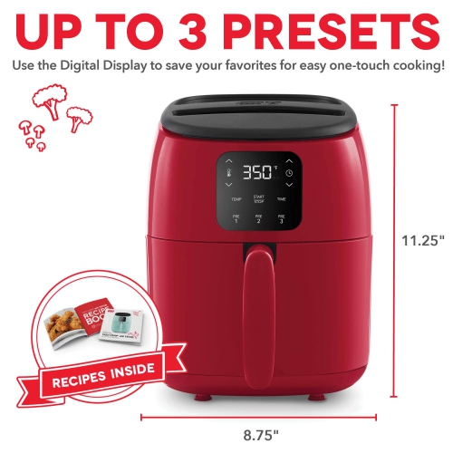 DASH Tasti-Crisp Digital Air Fryer with AirCrisp Technology, Custom Presets, Temperature Control, and Auto Shut Off Feature, 2.6 Quart - Red