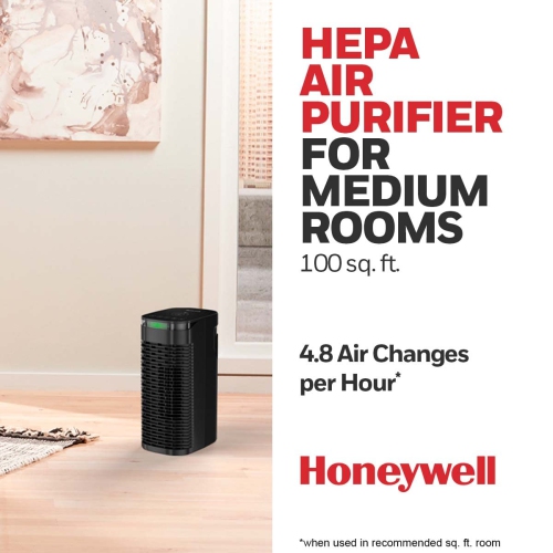 Honeywell InSight HEPA Air Purifier with Air Quality Indicator and Auto Mode, Allergen Reducer for Medium Rooms, Black - Wildfire/Smoke, Pollen, Pet