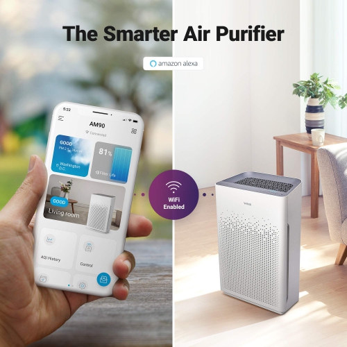 WINIX AM90 Air Purifier for Home Large Room Up to 1740 Ft² in 1 Hr With Air Quality Monitor, True HEPA, Carbon Filter and Auto Mode, Captures Pet