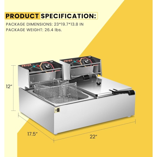 VIVOHOME 5000W 20.7 Qt Electric Deep Fryer with 2 x 6.35 QT Removable Baskets and Temperature Limiter for Commercial and Home Use