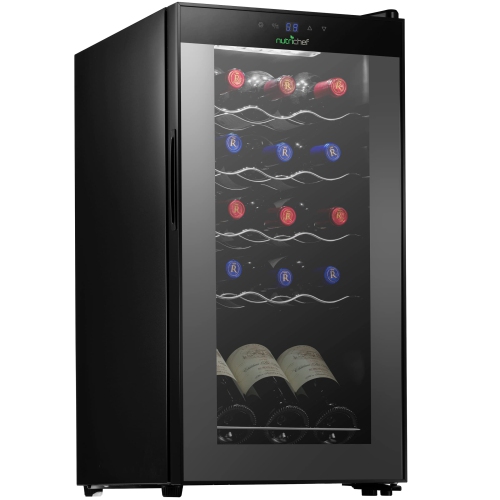 NUTRICHEF  Compressor Refrigerator White & Chiller Countertop Cooler-Freestanding Compact Mini Wine 15 Bottle Capacity, Digital, Glass Door, Black