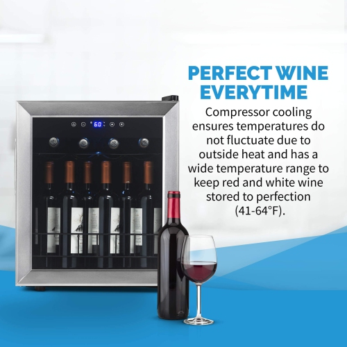 NewAir Compact Wine Cooler Refrigerator | 16 Bottle Capacity | Freestanding/Built-in Countertop Wine Cellar in Stainless Steel with UV Protected