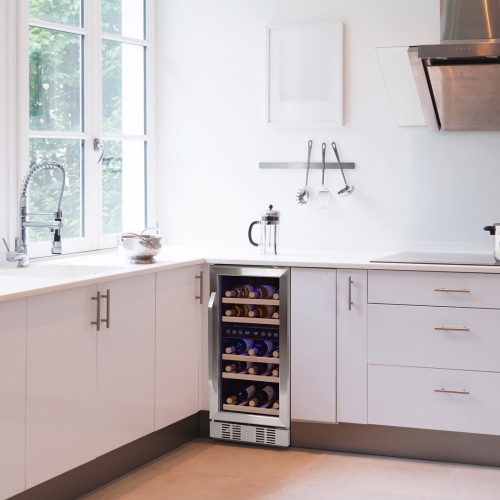 Newair 15" Built-in Wine Fridge, 29 Bottle Dual Zone Wine Cooler, Quiet Compressor with Beech Wood Shelves - Stainless Steel