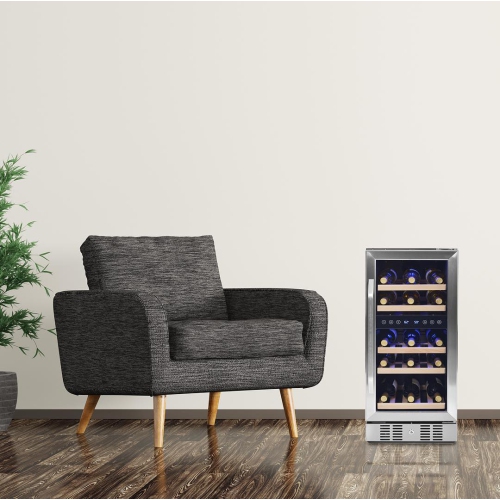 Newair 15" Built-in Wine Fridge, 29 Bottle Dual Zone Wine Cooler, Quiet Compressor with Beech Wood Shelves - Stainless Steel
