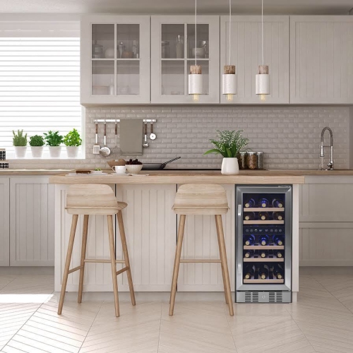 Newair 15" Built-in Wine Fridge, 29 Bottle Dual Zone Wine Cooler, Quiet Compressor with Beech Wood Shelves - Stainless Steel