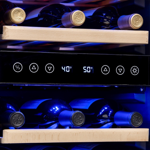 Newair 15" Built-in Wine Fridge, 29 Bottle Dual Zone Wine Cooler, Quiet Compressor with Beech Wood Shelves - Stainless Steel