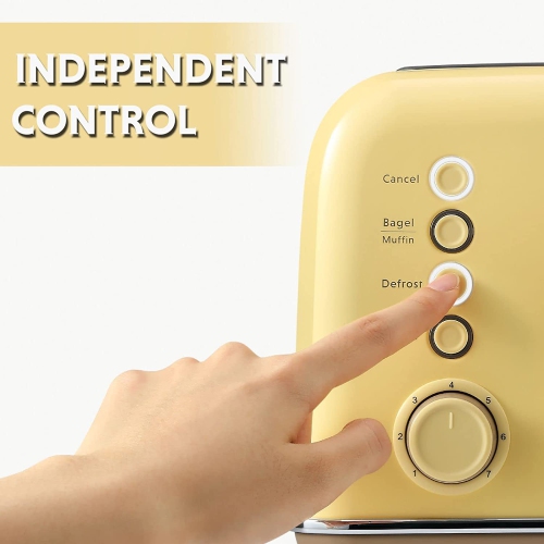 Ecuissede – Grille-pain DT640 à 4 tranches, fentes très larges, acier inoxydable rétro avec levier à soulèvement élevé, fonction bagel et muffin,