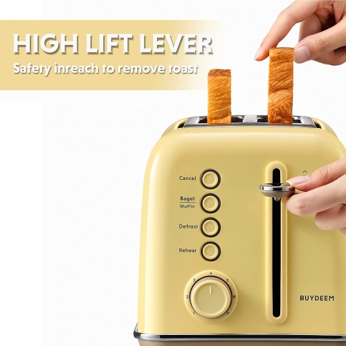 BUYDEEM DT620 2 Slice Toaster, Extra Wide Slots, Retro Stainless Steel with High Lift Lever, Bagel and Muffin Function, Removal Crumb Tray, 7-Shade