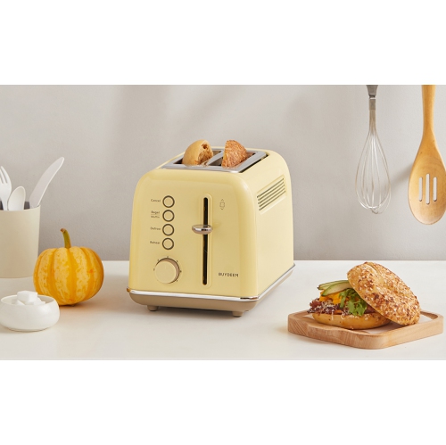 BUYDEEM DT620 2 Slice Toaster, Extra Wide Slots, Retro Stainless Steel with High Lift Lever, Bagel and Muffin Function, Removal Crumb Tray, 7-Shade