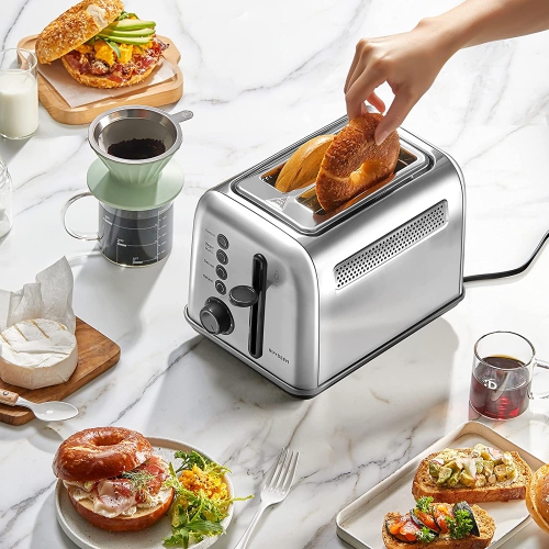 BUYDEEM DT620 2 Slice Toaster, Extra Wide Slots, Retro Stainless Steel with High Lift Lever, Bagel and Muffin Function, Removal Crumb Tray, 7-Shade