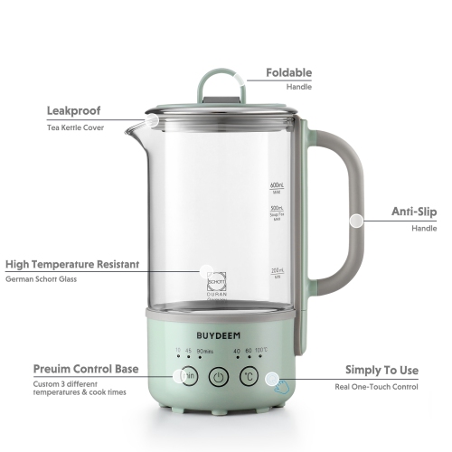 BUYDEEM K313 Travel Electric Kettle, Mini Healthy-Care Beverage Kettle, Tea Maker with German Schott Glass & Durable Pro 18/10 Pro Stainless Steel,
