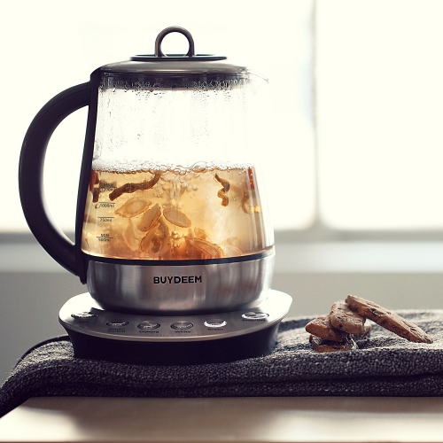 BUYDEEM K2423 Tea Maker, Durable 316 Stainless Steel & German Schott Glass Electric Kettle, Removable Infuser, Auto Keep Warm, BPA Free, 1.2L