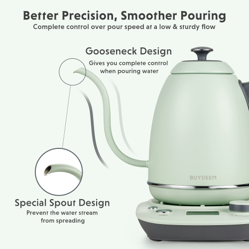 BUYDEEM K821 Electric Gooseneck Kettle with Variable Temperature Control, Pour Over Coffee Tea Kettle, Durable 18/8 Stainless Steel, Auto Keep Warm &