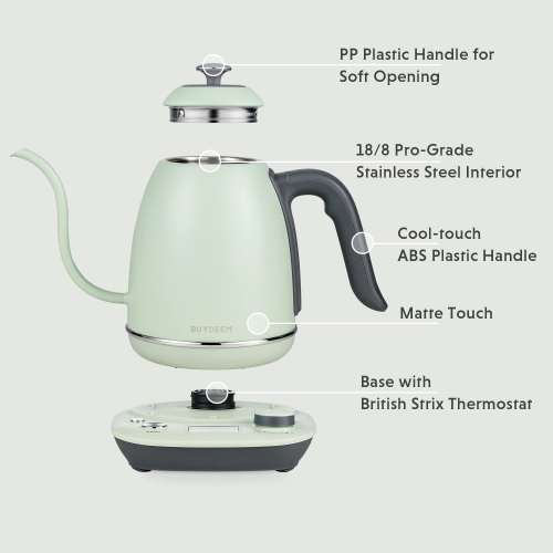 BUYDEEM K821 Electric Gooseneck Kettle with Variable Temperature Control, Pour Over Coffee Tea Kettle, Durable 18/8 Stainless Steel, Auto Keep Warm &