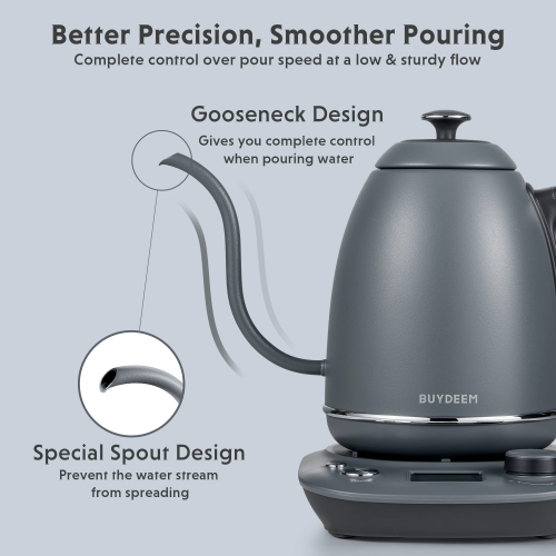 BUYDEEM K821 Electric Gooseneck Kettle with Variable Temperature Control, Pour Over Coffee Tea Kettle, Durable 18/8 Stainless Steel, Auto Keep Warm &