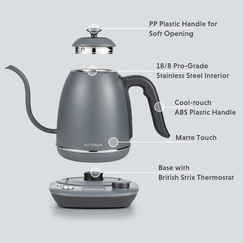 BUYDEEM K821 Electric Gooseneck Kettle with Variable Temperature Control, Pour Over Coffee Tea Kettle, Durable 18/8 Stainless Steel, Auto Keep Warm &