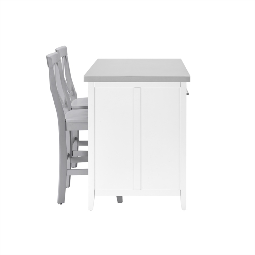 Crosley – îlot de cuisine en bois Silvia avec tabourets à dossier en X, 3 pièces, blanc