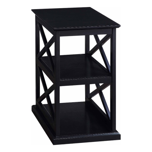 CONVENIENCE CONCEPTS Coventry Chairside End Table With Shelves In Black Wood Finish And "x" Sides