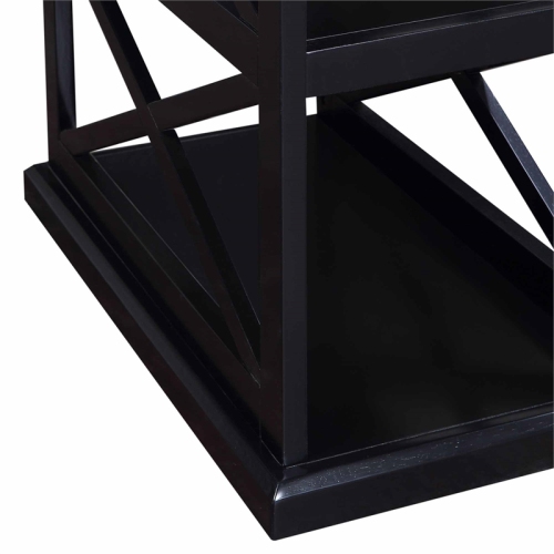 Coventry Chairside End Table with Shelves in Black Wood Finish and "X" Sides