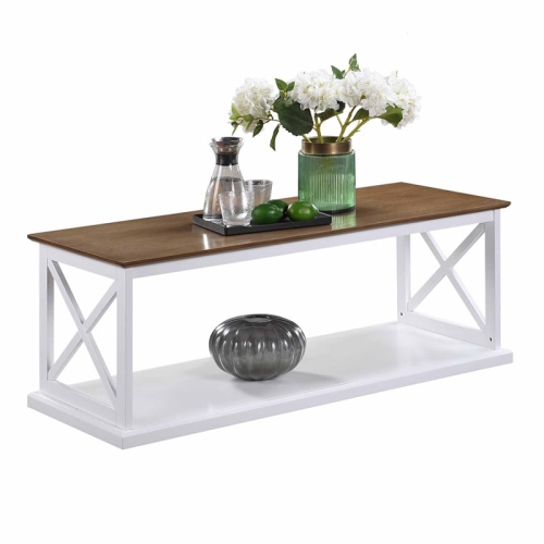 Coventry Coffee Table with Shelf in White Wood Finish with Driftwood Top