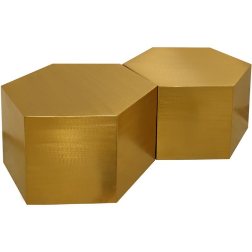 MERIDIAN FURNITURE  Hexagon Brushed 2 Piece Modular Coffee Table In Gold