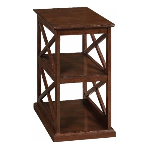 Coventry Chairside End Table with Shelves in Espresso Wood Finish with "X" Sides