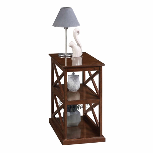 Coventry Chairside End Table with Shelves in Espresso Wood Finish with "X" Sides