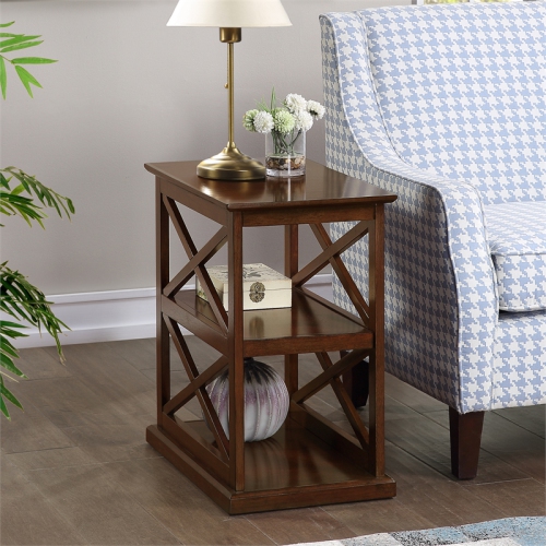 Coventry Chairside End Table with Shelves in Espresso Wood Finish with "X" Sides
