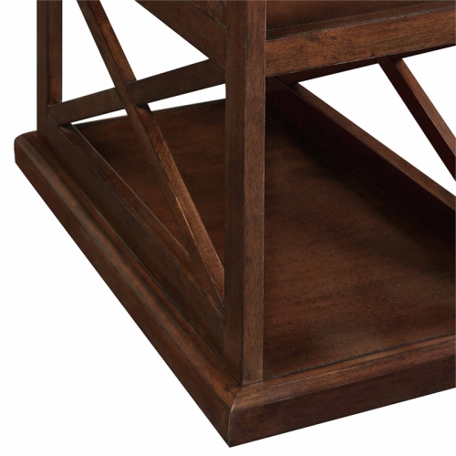 Coventry Chairside End Table with Shelves in Espresso Wood Finish with "X" Sides