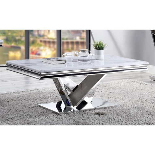 FURNITURE OF AMERICA  Mersa Glam Metal Pedestal Coffee Table In Chrome
