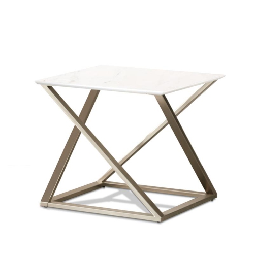 BOWERY HILL  Contemporary Square Faux Marble Mixed Media End Table In White