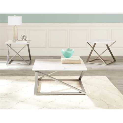 Bowery Hill Contemporary Square Faux Marble Mixed Media End Table in White