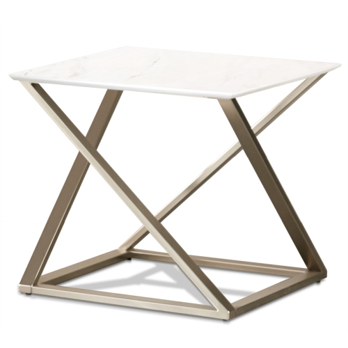 Bowery Hill Contemporary Square Faux Marble Mixed Media End Table in White
